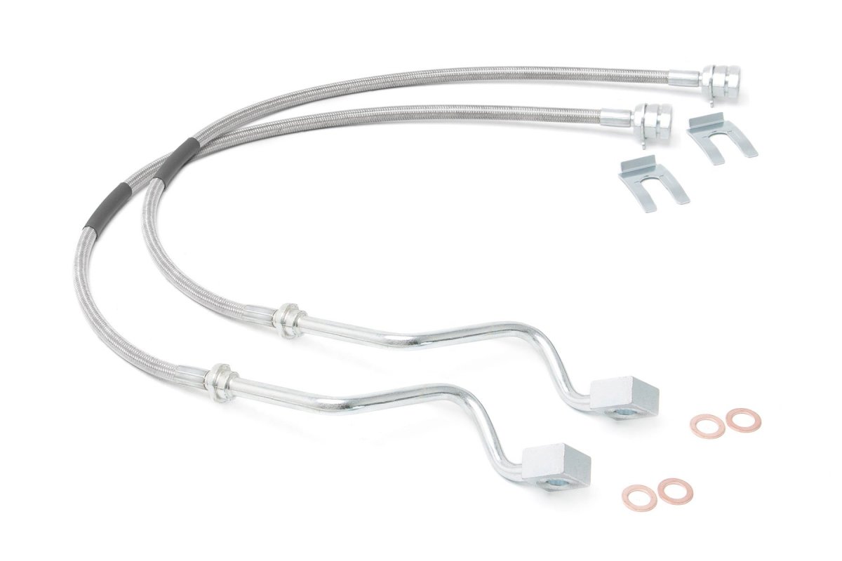 Ford F-250 Super Duty Brake Lines - Front - Rough Country - 4-8 Inch Lift - Stainless - '99-'04